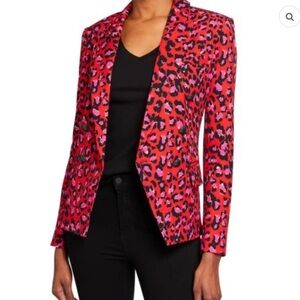 L’Agence Kenzie Pink Red Black Leopard Print Double Breasted Blazer